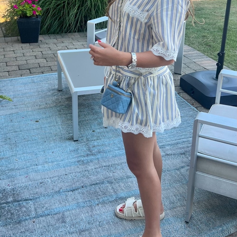 Sandro Yellow and Blue Striped Cropped Button-Down Shirt - Picture 3 of 4